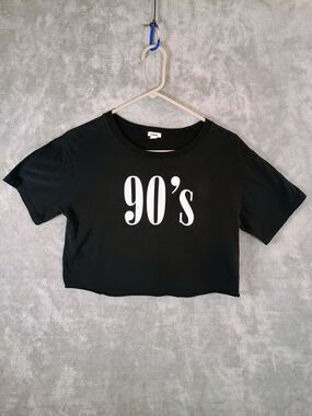 Garage Black Cropped Graphic Tee with White Tag Small